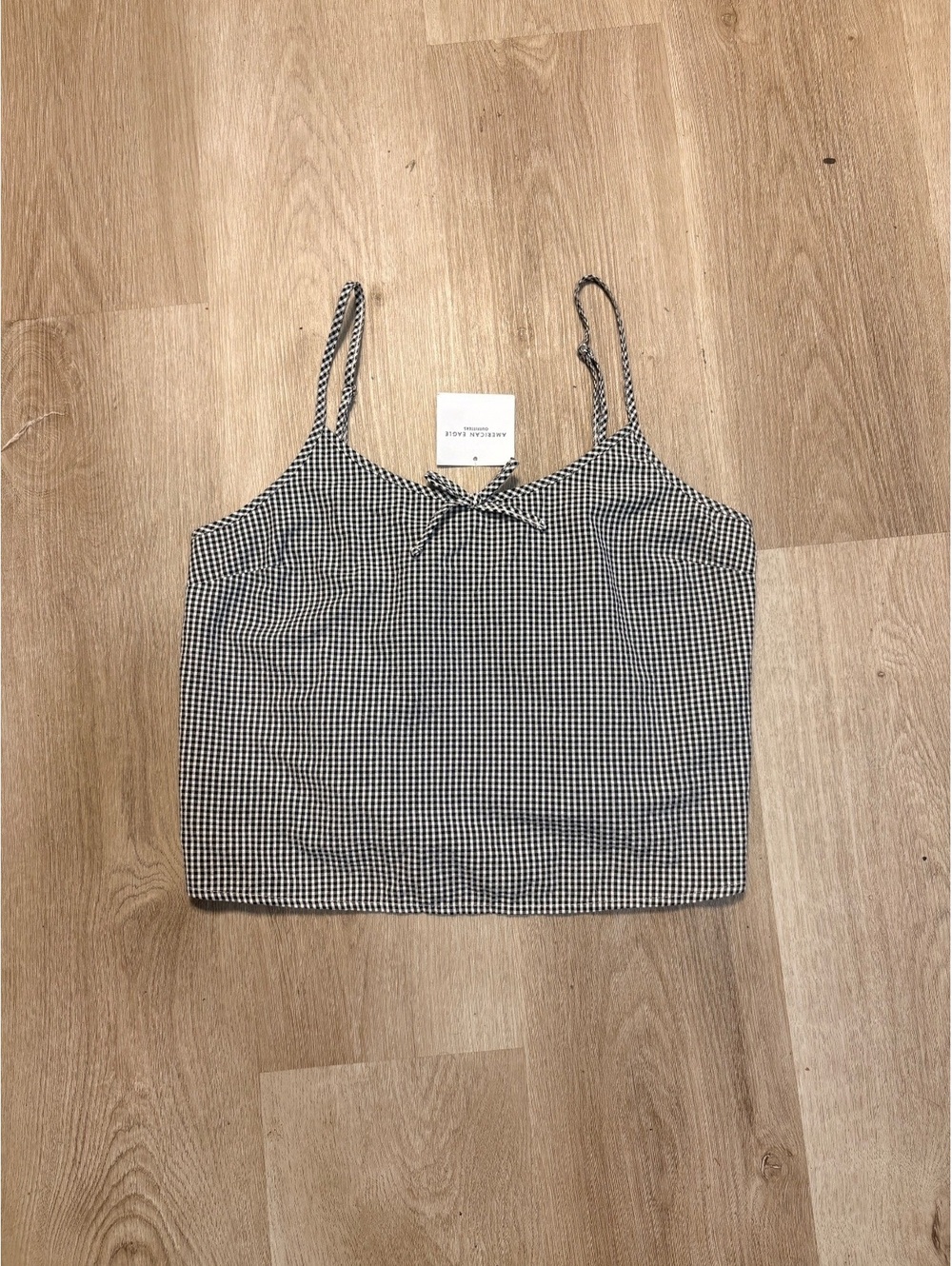 American Eagle Black & White Gingham Cropped Tank Top Size XS Coquette Preppy